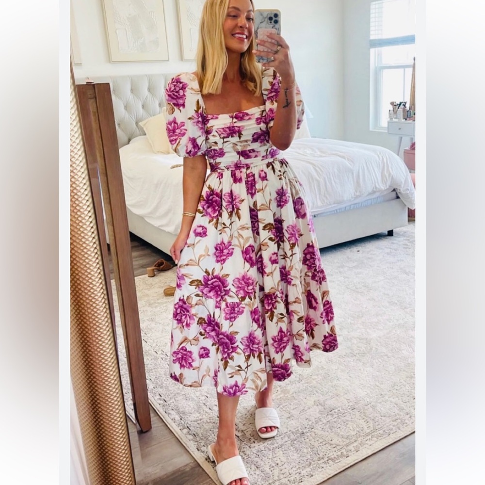 The A&F Emerson Poplin Puff Sleeve Midi Dress - Picture 3 of 4